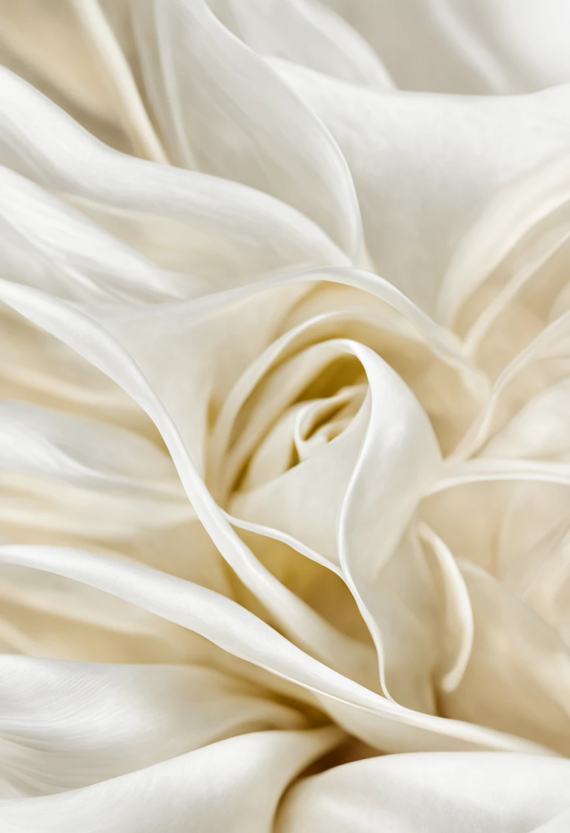 Close-up of a white flower，The light is gentle, soft translucent fabric folds, silk flowing in wind, Flowing fabric, beautiful flowing fabric, Flowing realistic fabric, endless flowing ethereal drapery, flowing silk sheets, draped in silk, draped in flowin...