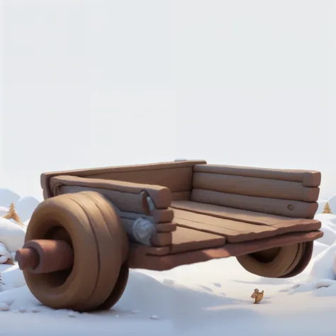 in the snow，1 wooden cart