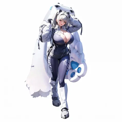 a woman in a white coat and a white cape walking, fully robotic!! catgirl, from the azur lane videogame, twintails white_gloves, digital art from danganronpa, azur lane style, sfw version, ( ( character concept art ) ), white cat girl, characters from azur...