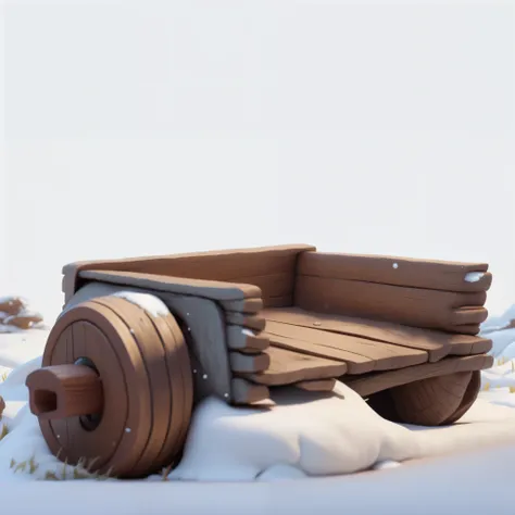 in the snow，1 wooden cart