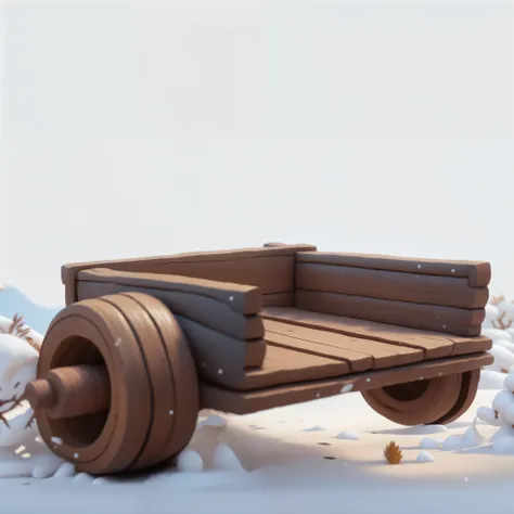 in the snow，1 wooden cart