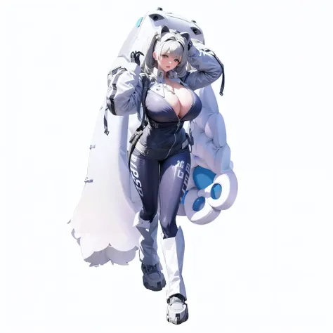 a woman in a white coat and a white cape walking, fully robotic!! catgirl, from the azur lane videogame, twintails white_gloves, digital art from danganronpa, azur lane style, sfw version, ( ( character concept art ) ), white cat girl, characters from azur...