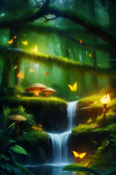 tmasterpiece, Best quality at best, (The is very detailed的 CG unified 8k 壁纸), (Best quality at best), (Most Best Illustration), (The best shadow), Forest themed with natural elements. Tall trees, quiet streams, Glowing small mushrooms, surrounded by exquis...