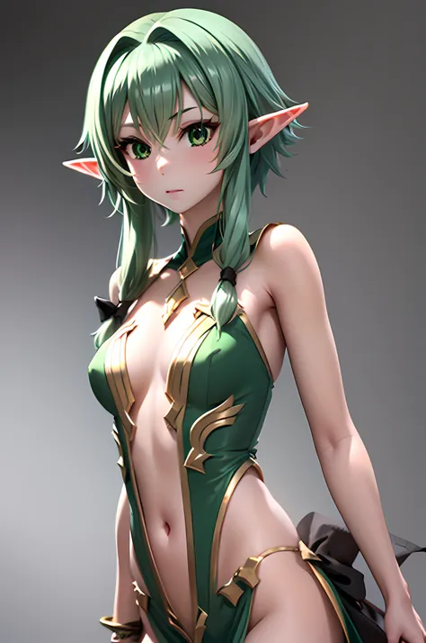 female elf waist shot, convoluted, slender face, elegant, wearing a sapphire necklace, white light dress with strap, facing came...