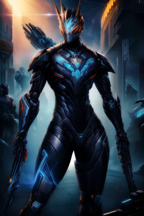 Wear mechanical clothing, Mechanical Wonder, cyber punk perssonage, cybernetic guardians, futuristic armor, full bodyesbian, front poses, 对称, iintricate (Steel metal [rust]), joint, warframe style, Cyborg, Male body and armor, chainsawman