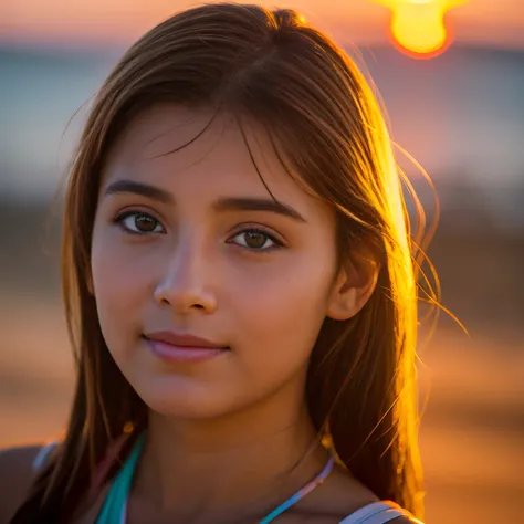 foto realista, melhor qualidade possivel.
random ethnicity close-up on face of beautiful young woman watching the sunset on a paradisiacal beach