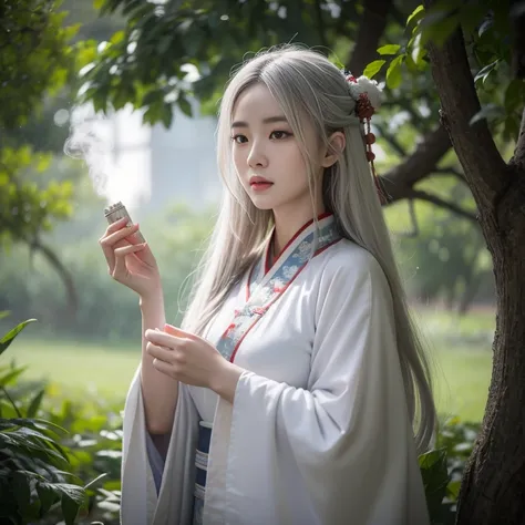 ancient Chinese style mythology，Fantasy novels，Beautiful CG monk，Chinese woman，White-haired witch，faeries，Large breasts ，hori&#39;That&#39;s great，Ultra HD Wallpapers Best Quality, 4K, 8K, A high resolution, tmasterpiece:1.2), ultra - detailed, 18，smokes, ...