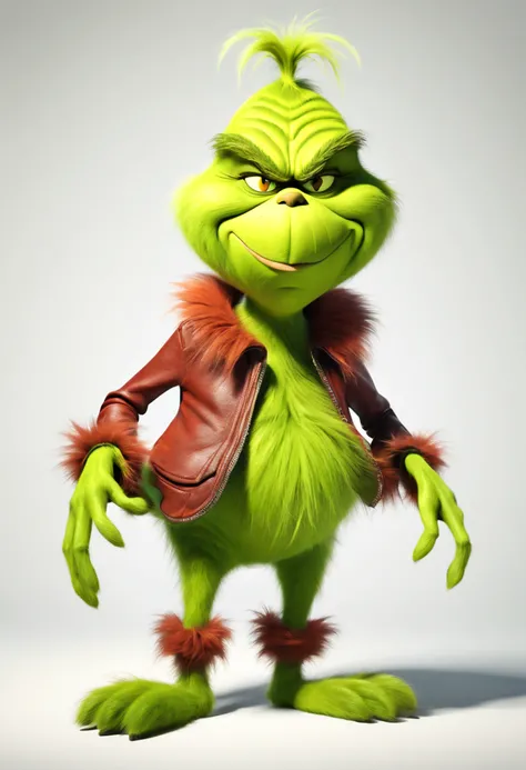 In a mesmerizing display of luminous artistry, envision (the Grinch:1.3) as a vibrant symphony of bioluminescent hues, Detailed and realistic, depict the green, furry creature with intricate precision, its pot-bellied, pear-shaped body radiating an etherea...