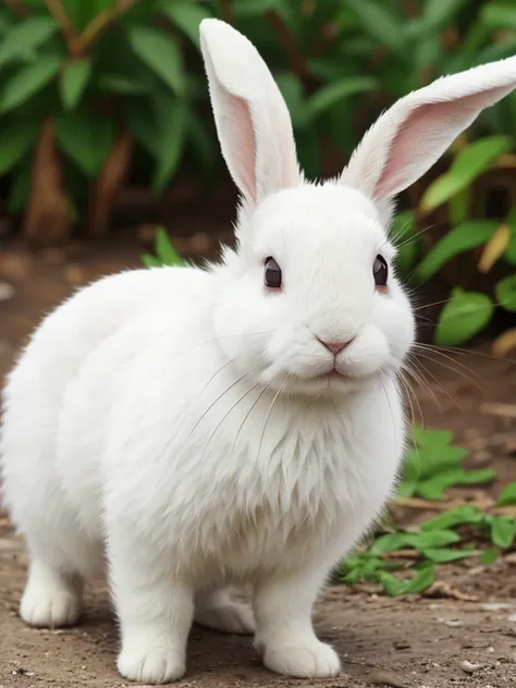 1bunny, white fur, ginger spots, plain background, looking at viewer, high res, fluffy, ultra sharp, 4K, front view, cute