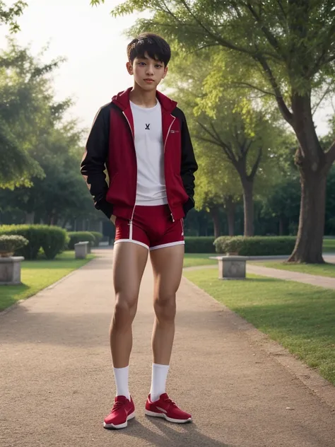 16 years old teenagers , very young , light-skin , wearing an dark red sexy underwear, tmasterpiece，k hd，the feet，Transparent sports vest，semi transparent，black long socks，The barefoot , red colour , handsome and cute , extreme cute boy , white skin , dark...