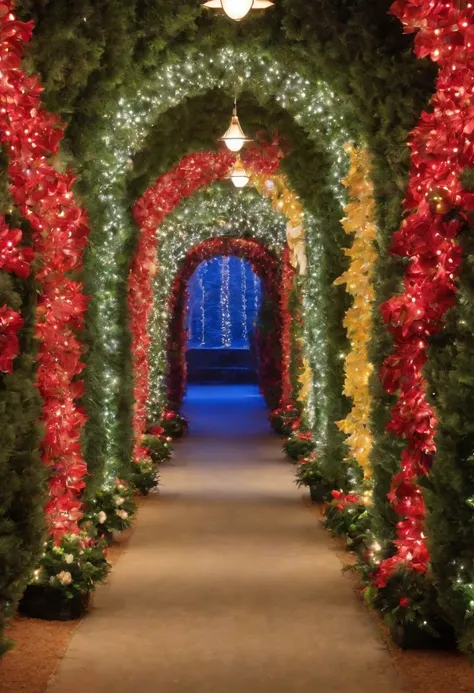 stunning christmas illuminations、Glowing lighting、illuminated tunnel、1,0 million LED lights shine、Seven colored lighting、Seven colored lighting、Seven colored lighting、Illuminated、Illuminations spread across the walls of the building