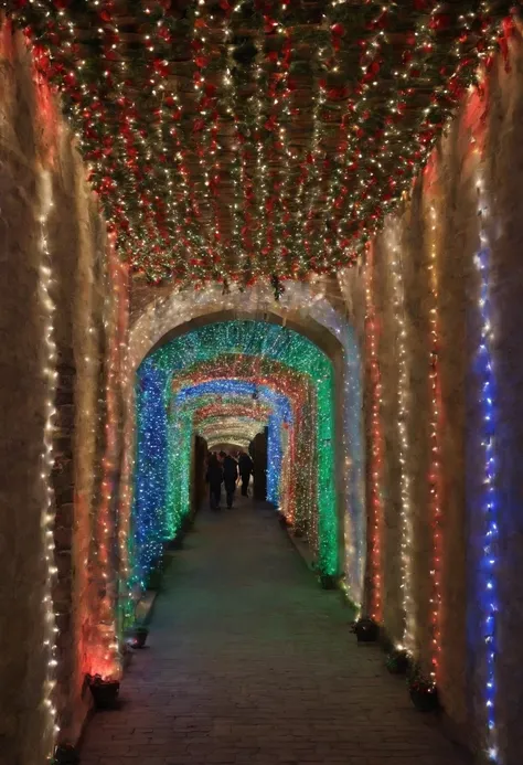 stunning christmas illuminations、Glowing lighting、illuminated tunnel、1,0 million LED lights shine、Seven colored lighting、Seven colored lighting、Seven colored lighting、Illuminated、Illuminations spread across the walls of the building