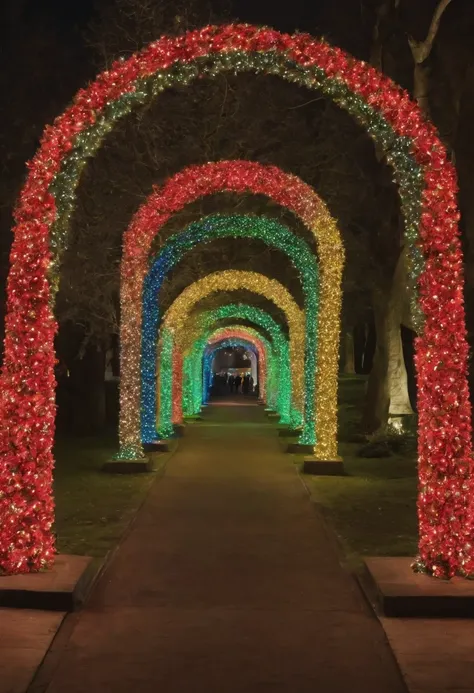 stunning christmas illuminations、Glowing lighting、illuminated tunnel、1,0 million LED lights shine、Seven colored lighting、Seven colored lighting、Seven colored lighting、Illuminated、Illuminations spread across the entire wall of the building