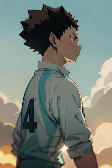 iwaizumi, side profile, silhouette, aqua blue focus, sportswear