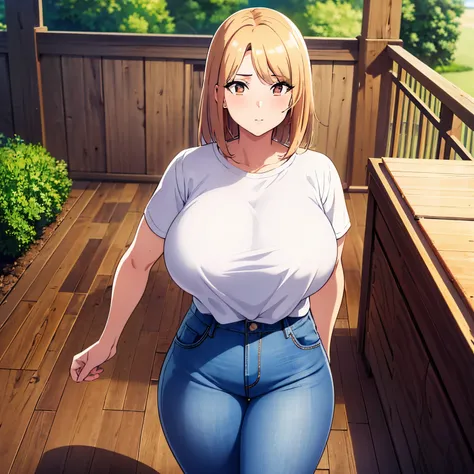 nsfw,anime girl,young woman,milf,modest,voluptuous,farm girl, strong,friendly,sheltered,playful,red flannel shirt,tight jeans,co...