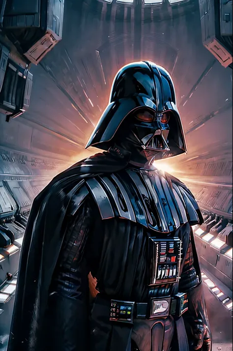 a menacing figure shrouded in darkness, darth vader is an iconic character from the star wars saga. com sua imponente armadura n...