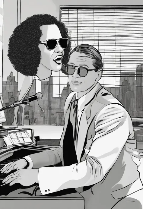 The image is of the character dressed up as a 90s talk show host, sitting behind a desk with a microphone and a live audience in the background.,original,Howard in the 1990s, the renowned radio personality, was known for his distinctive, long curly hair th...