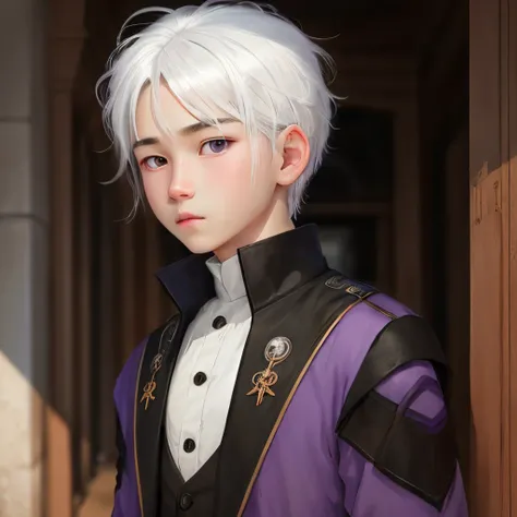 young boy white hair purple eyes