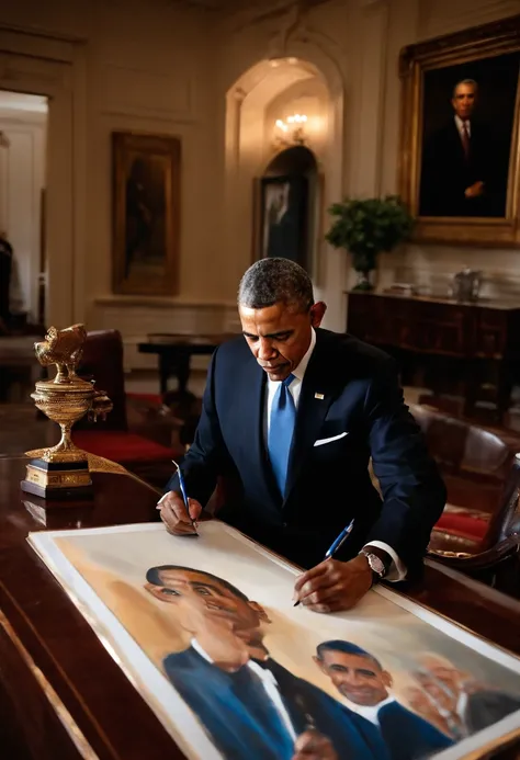 A photo of the president sketching a painting,original,Barack Obama