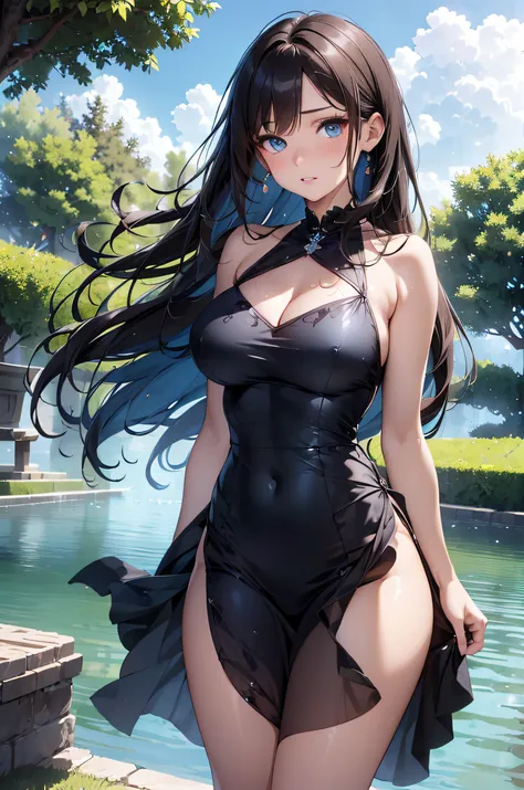 (Best Quality,4K,8K,hight resolution,masutepiece:1.2),Ultra-detailed,(Realistic,Photorealistic,Photorealsitic:1.37),Female, 20 years old,Eyes and faces with detailed,Long Wave Hair、dark brown hair、maid costume、long eyelashes,Beautiful detailed lips,Soft pa...