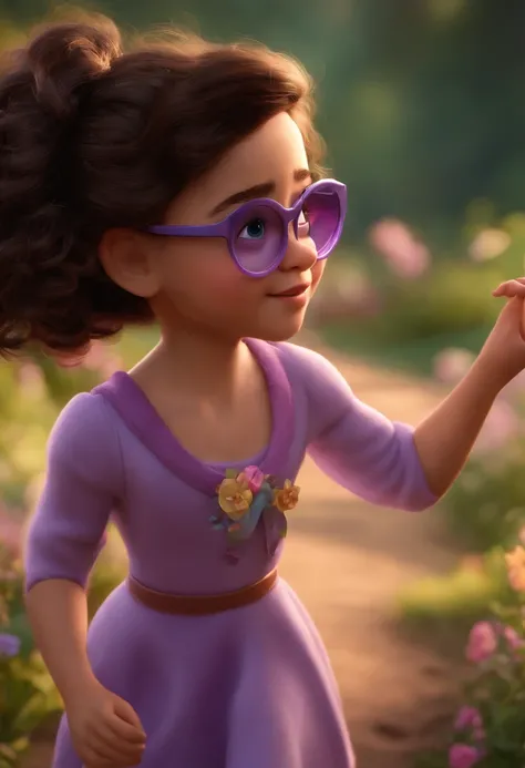 Pixar style image with 3D character lilac glasses 5 year old girl with bow autism symbol brunette black curly hair dancing family from the movie charm background image from the movie charm, Maquiagem Disney, Pescador, bonitinho, sorridente, charming movie ...