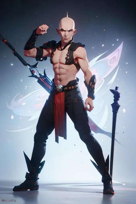 01_(Stylized character concept art), (1.full body figure), (3D character concept), (game character design).
  (Description of the hero), (a young man, a Shaolin monk who combines traditional elements of ancient Chinese martial masters and modern urbanized ...