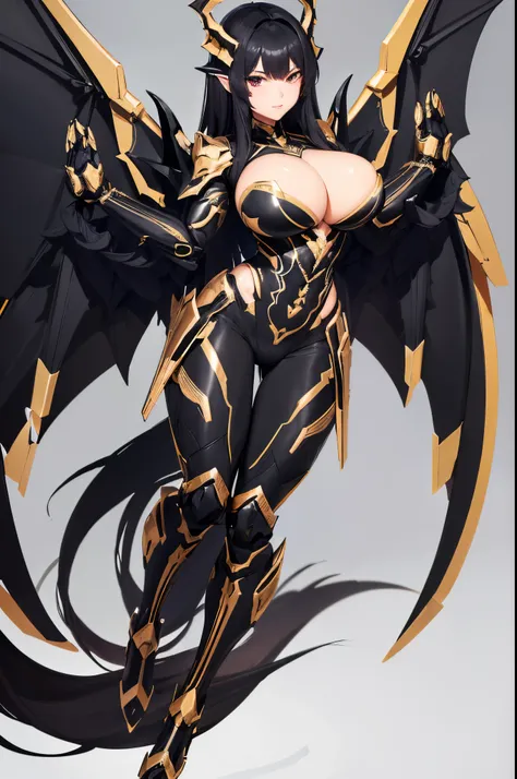 (dragon head), Huge fakes, (Beautiful face), (Black:1.2, golds:0.8, Mecha Armored Gear), ((Pair of huge mechanical wings)), Future Dragon Mecha Suit, (cleavage), (Skin Tight Yoga Pants), (Full body:1), (tall legs:1.2), front, (Standing:1), (Slender body), ...