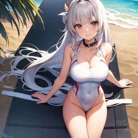 alisa,Trail of Inspiration,White One Piece Swimsuit,sand beach,１a person,Colossal tits,pareo