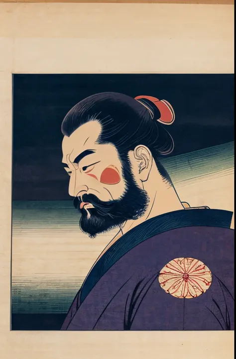 a ukiyo-e of man, in Hokusai Katsushika, front face, no background