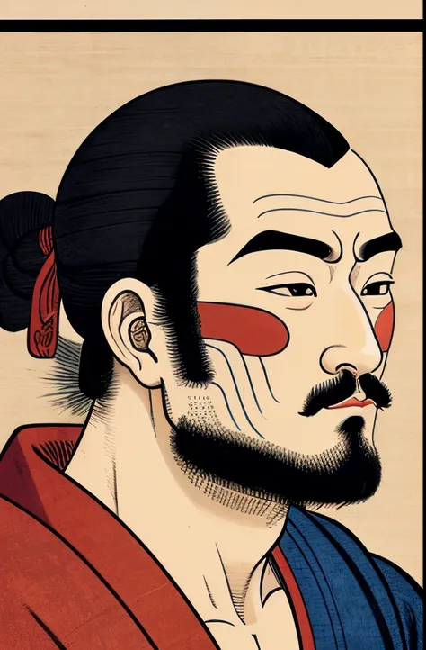 a ukiyo-e of man, in Hokusai Katsushika, front face, no background