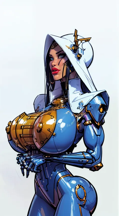 ((masterpiece)),(((best quality))),((character design sheet)), ((full body view)) ((cyberpunk empress:1.4)) mature face, ((middle eastern eyes:1.4)), ((gold cybernetic gown)), (((intricate futuristic breastplate))), defined cheekbones, high cheekbones, ill...