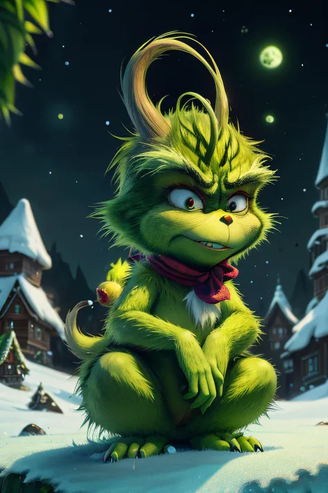 Grinch, illustrations that express the characteristics of the Grinch very well, and a quirky background, (best composition), (Masterpiece), (Best Quality), (Ultra high Detailes)