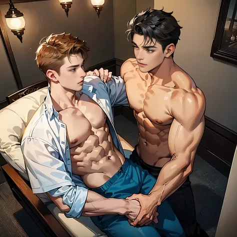 mtu&#39;of love, homosexuality, , two boys love each other, Sexy boy, muscle men,  masculine features, male people, gay twinks, kiss，Blocky, stage dressing room, On the table，Sweet face, White color blouse, black shirt, Sweet atmosphere, fashionably, posh,...