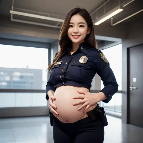 (((Best Quality, masutepiece, 超A high resolution、The most complex and detailed depictions)))、(1 Female Police Officer、Female Police Officer、police officer uniform、Standing in front of the Metropolitan Police Department、The background is the Metropolitan Po...