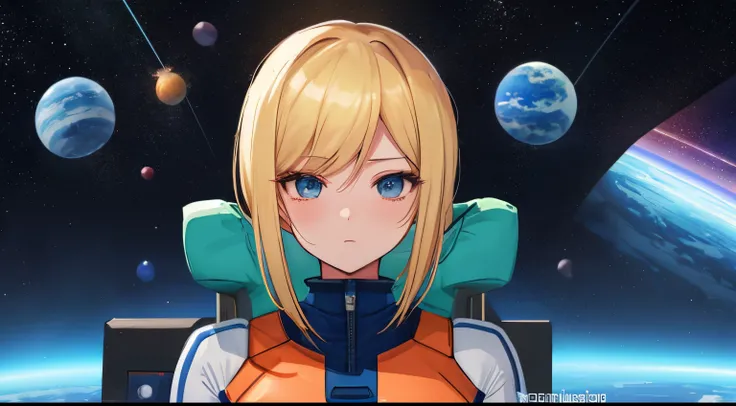 blonde girl in a blue spacesuit sitting on a space station, Samuss Zero Suit, portrait anime space cadet girl, Samus Aran Fan Art, Portrait of the beautiful Samus Aran, samus aran, JSC "ARTGERM", Samus Aran Varia Bio-Organic Suit, with a space suit on, And...