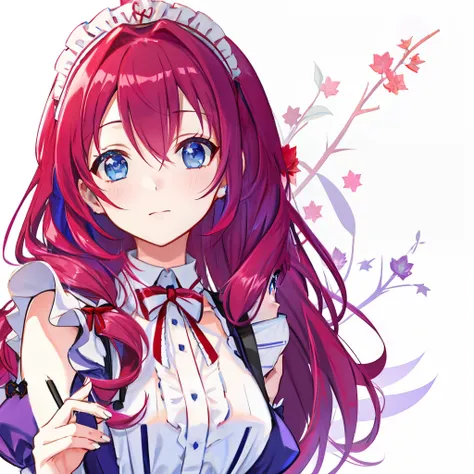 Reddish-purple hair、Blue eyes、Classic Maid Clothing、