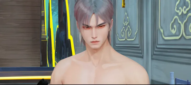 there is a man with a shirt on standing in front of a building, with very highly detailed face, inspired by Bian Shoumin, evil devious male, inspired by Ren Xiong, inspired by Sim Sa-jeong, he has dark grey hairs, imvu, inspired by Dai Jin, roguish smirk, ...