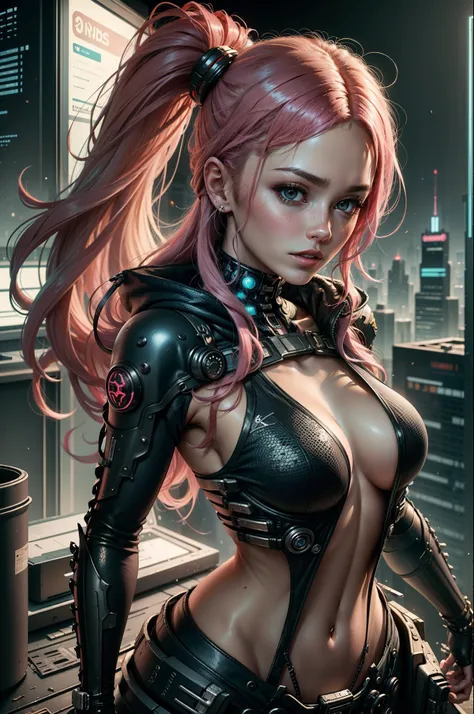 Cyberpunk City Long Hair Beautiful Girl Pink Hair Near Future Anime