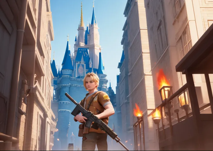 " Générer une affiche Films disney pixar"
"Le titre" (Y me na pas vu)"
" Détails : un blond avec une arme à feu cacher dans tilted tower accroupi"
"3D image"