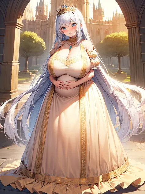 anime artstyle,Masterpiece,(Best Quality),(Super Detail),(Very Delicate and Beautiful),(Solo),((full body portrait)),full body,full body portrait,(detailed face and eyes),jewel-like beautiful eyes,beautiful female princess,((pregnant princess,pregnant woma...