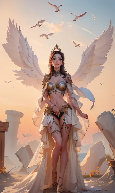 Mujer arafed con un vestido con alas y una corona., WLOP y ROSS Tran, Modelo IG | Artgerm, Artgerm Julie Bell Beeple, fantasy art behance, full - body majestic angel, Artgerm y Rossdrew, WLOP RossDraws, WLOP y Rossdrew, WLOP | Artgerm