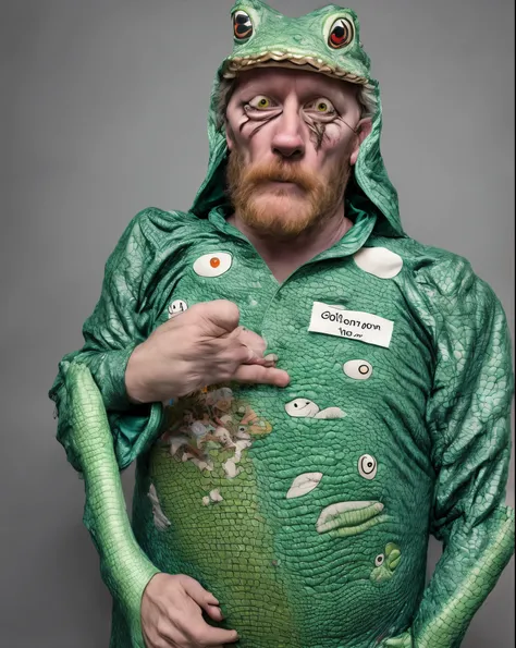 Creepy man wearing alligator onesie