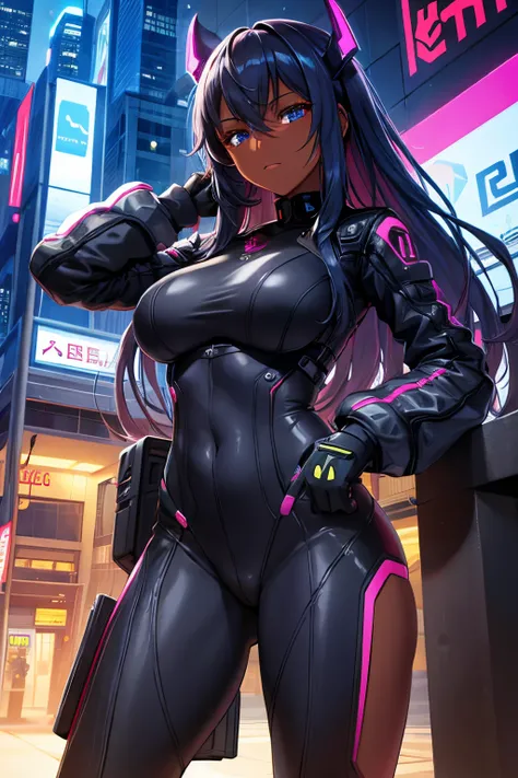 Near future, near future city, cyber city, mechanic, beautiful girl, sexy, dark skin,