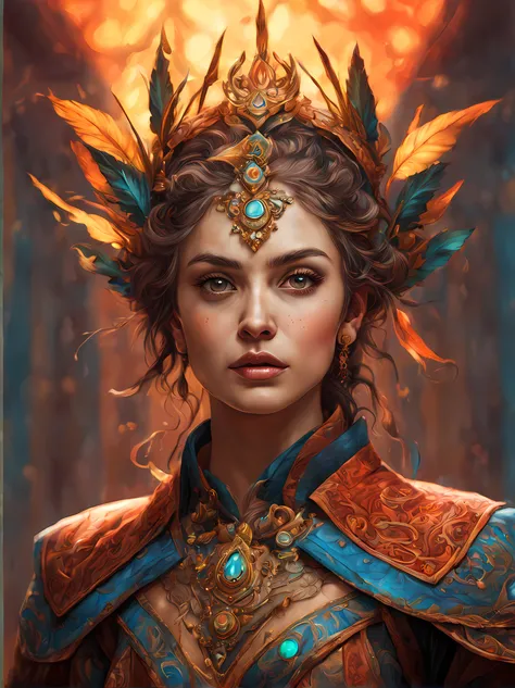 vibrant portrait with fine brushwork, (Path Of Exile), art by (Akrokan), dynamic lighting, vivid tetradic colors, atmospheric lighting, expressive brushstrokes, sinister colored intricate magical background, ethereal atmosphere, mesmerizing patterns, detai...