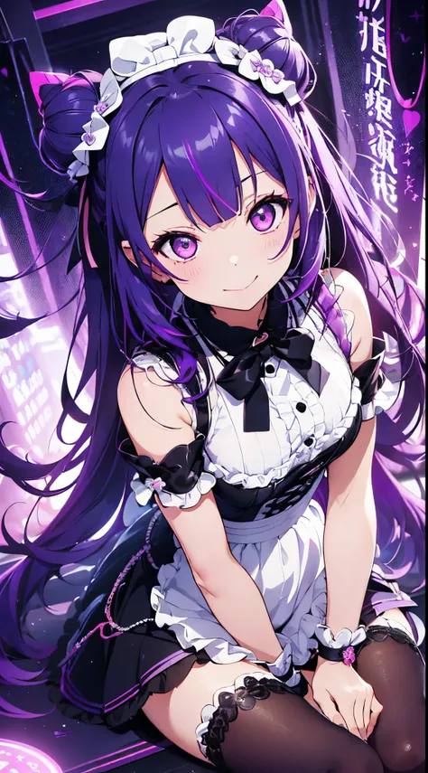 Top image quality、(((full bodyesbian))),Standing Picture、Outstanding style、beauty legs、Leather shoes、dynamicposes、Little Girl, Younger、Gothic lolita, (((light purple hair))), Purple eyes, (mascara), Blunt bangs, ((hair over eyes)), Long hair, mixed pink ha...