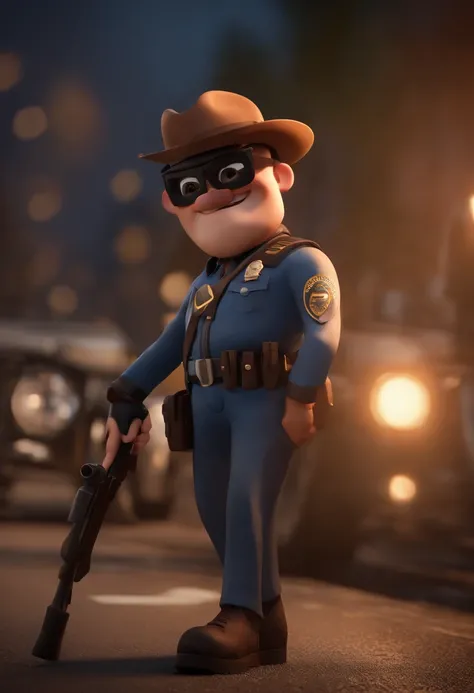 Personagem de desenho animado de policiais trocando tiros com bandidos, luz do dia, rua movimentada , Caractere estilizado, animation style rendering, 3D estilizado, Arnold Maya render, 3 d render stylized, toon render keyshot, Personagem 3D, Personagem 3D...