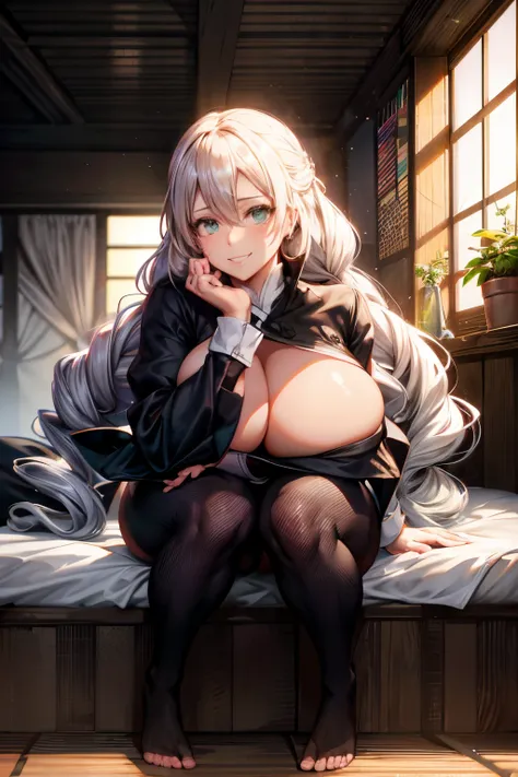 8K High Definition, 2b yorha, cabello blanco, Enormes pechos naturales, pose seductora, Shy and embarrassed smile, kimono negro, fists