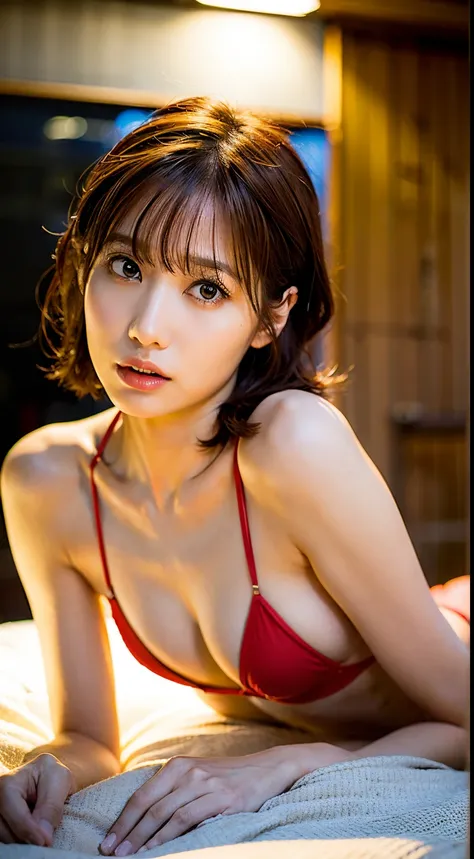 top-quality、超A high resolution、(Photorealsitic:1.4)、1girl in、、a 20 yo woman
 (Brown hair:1)、(tiny chest:1.2)、looking at the viewers、write、barechested、nudde、full body Esbian、Constriction、A slender、Beautiful nipples、Beautie、、short-hair、inside in room、moody a...