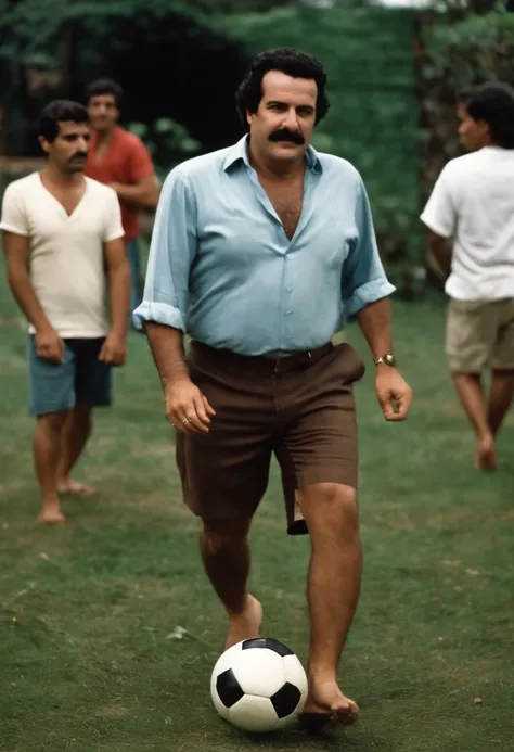 A photo of me and my crew enjoying a game of soccer in the backyard,original,Pablo Escobar, the infamous Colombian drug lord and leader of the Medellín Cartel, was often recognized for his stout build and mustachioed face. He typically dressed in casual at...