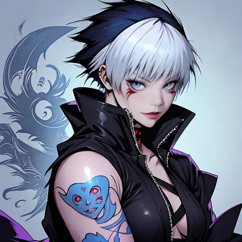 Manga femme cheveux long rebelle punk tatoueuse tatouage katana tueuse tokyo ghoul bleach